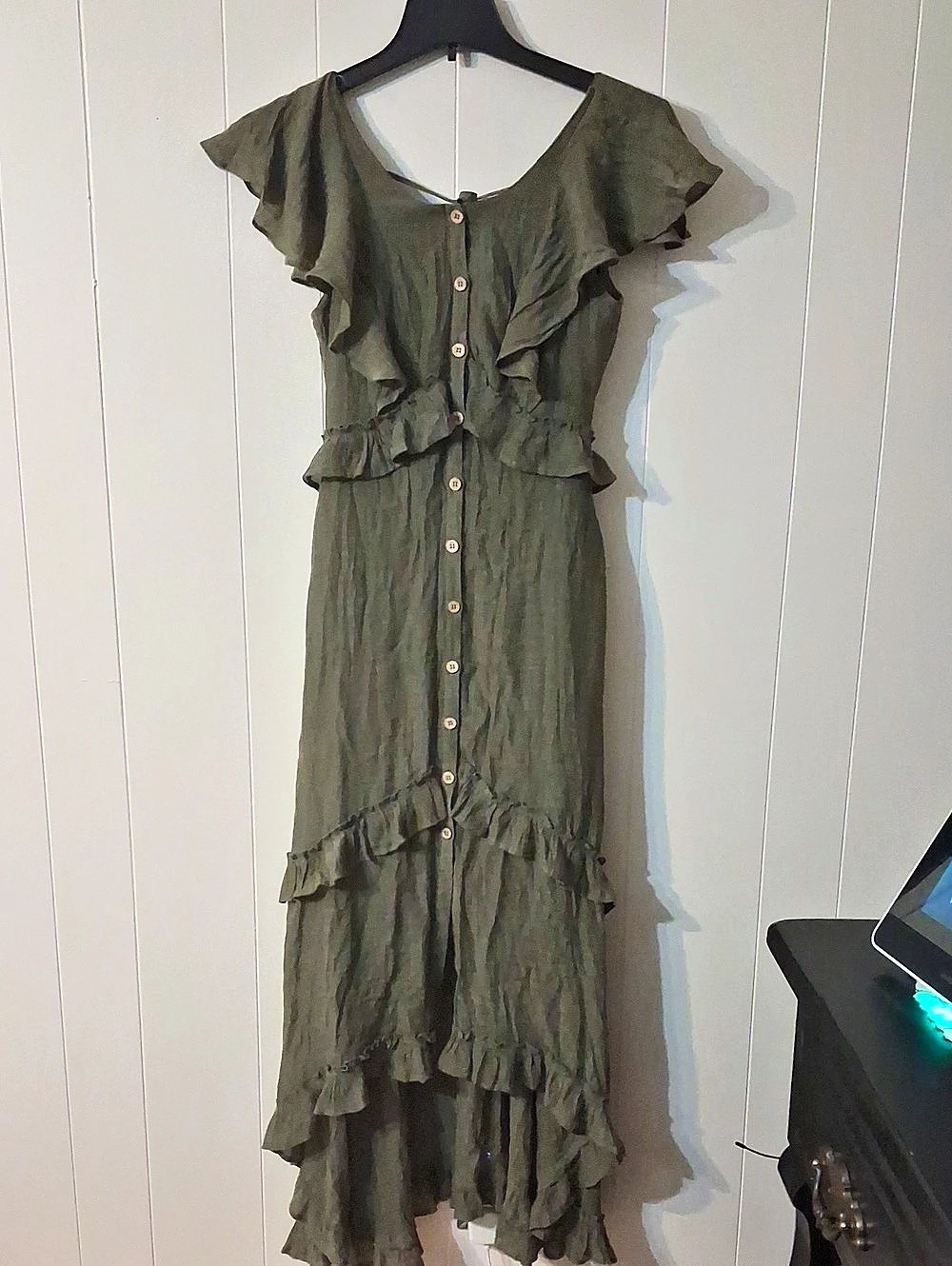 Listicle Olive Green Ruffle Maxi Dress Size Medium